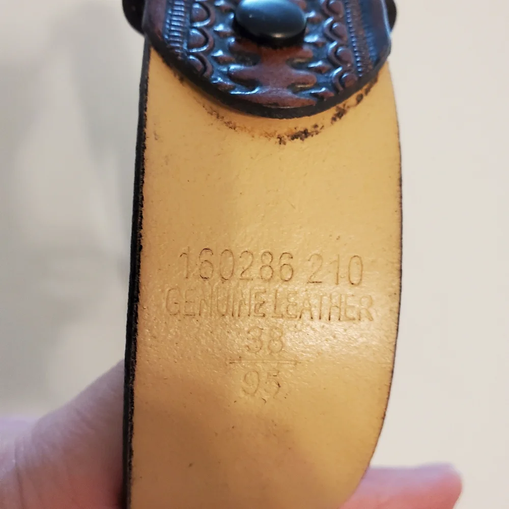 Vintage Genuine Leather Diamond Pattern Men's Belt, Size 38
